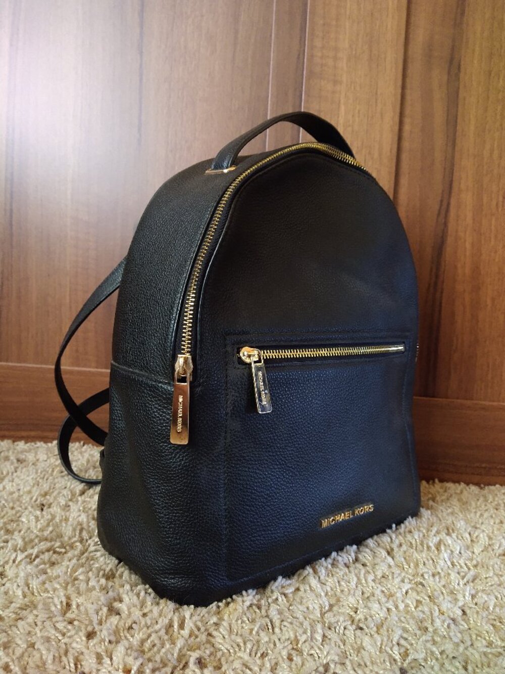 Michael Kors Black Leather Backpack Gold Hardware